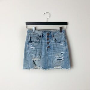 [American Eagle] Women's Denim Distressed Button Fly Jean Skirt